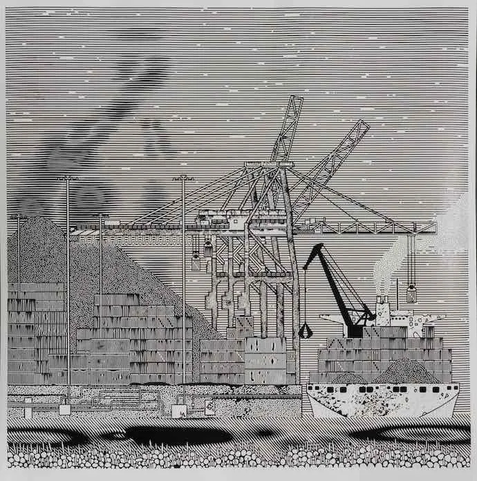 Frédéric Cordier, Conteneur, Transport de marchandises, Linogravure